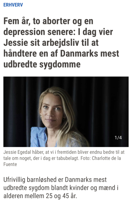 Artikel om Jessie Egedals personlige oplevelse med barnløshed, tab og sorg